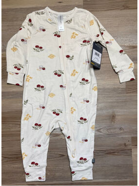 Baby Modern Moments by Gerber Footie 12 Months Beige Red Pasta Print